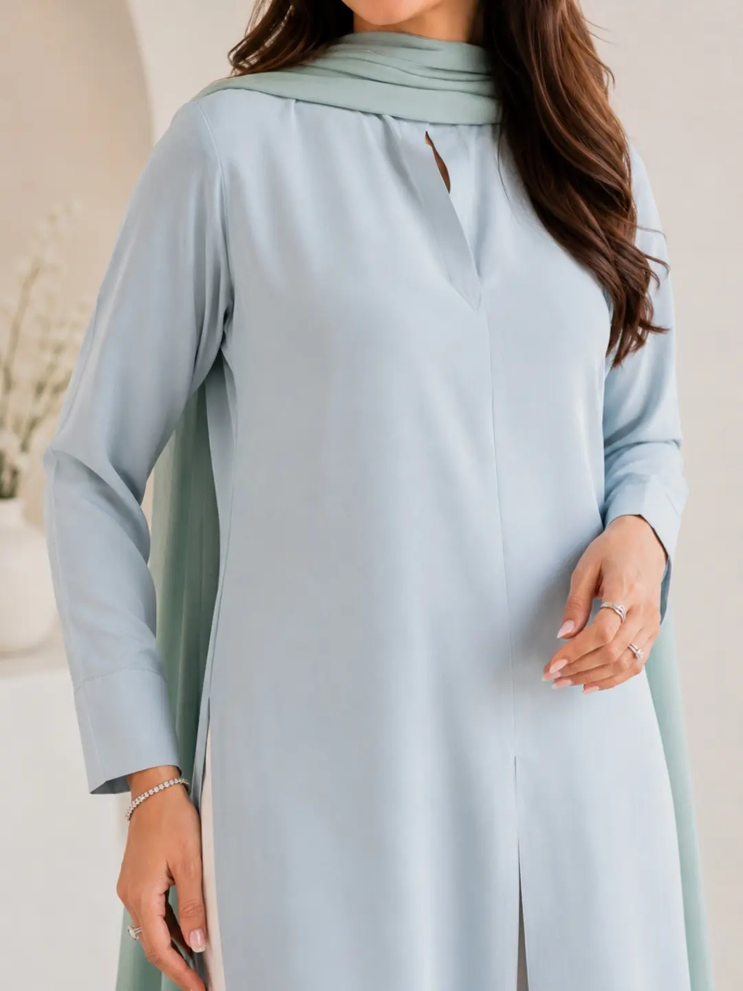 Elegant Light Blue Three-Piece Suit with Dupatta - Image 3
