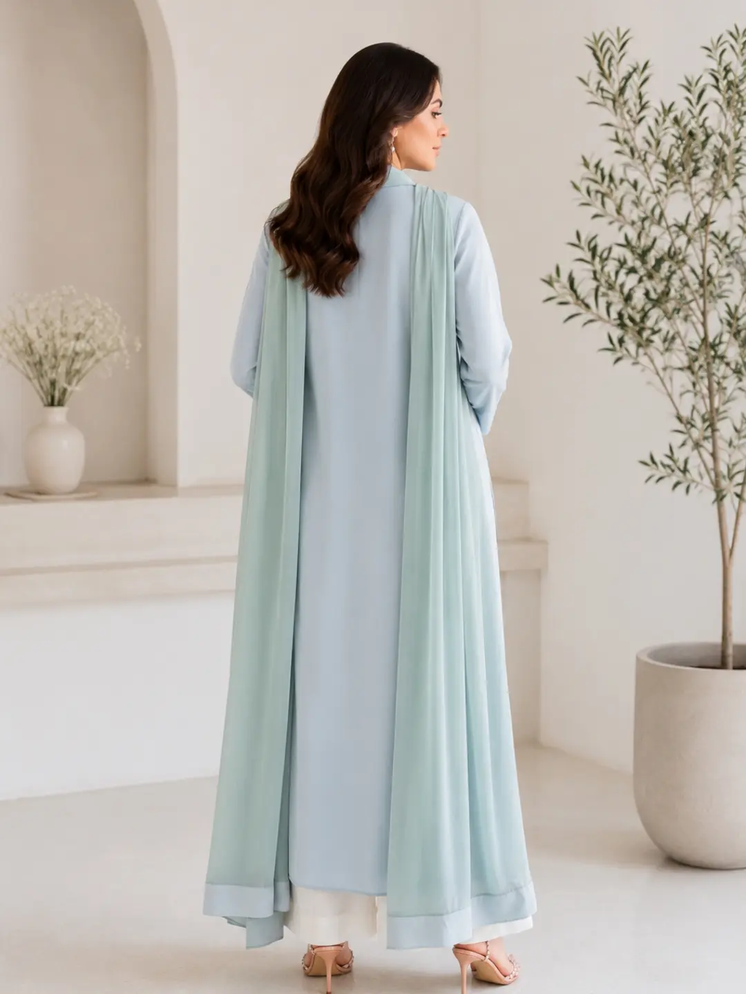 Elegant Light Blue Three-Piece Suit with Dupatta - Image 4