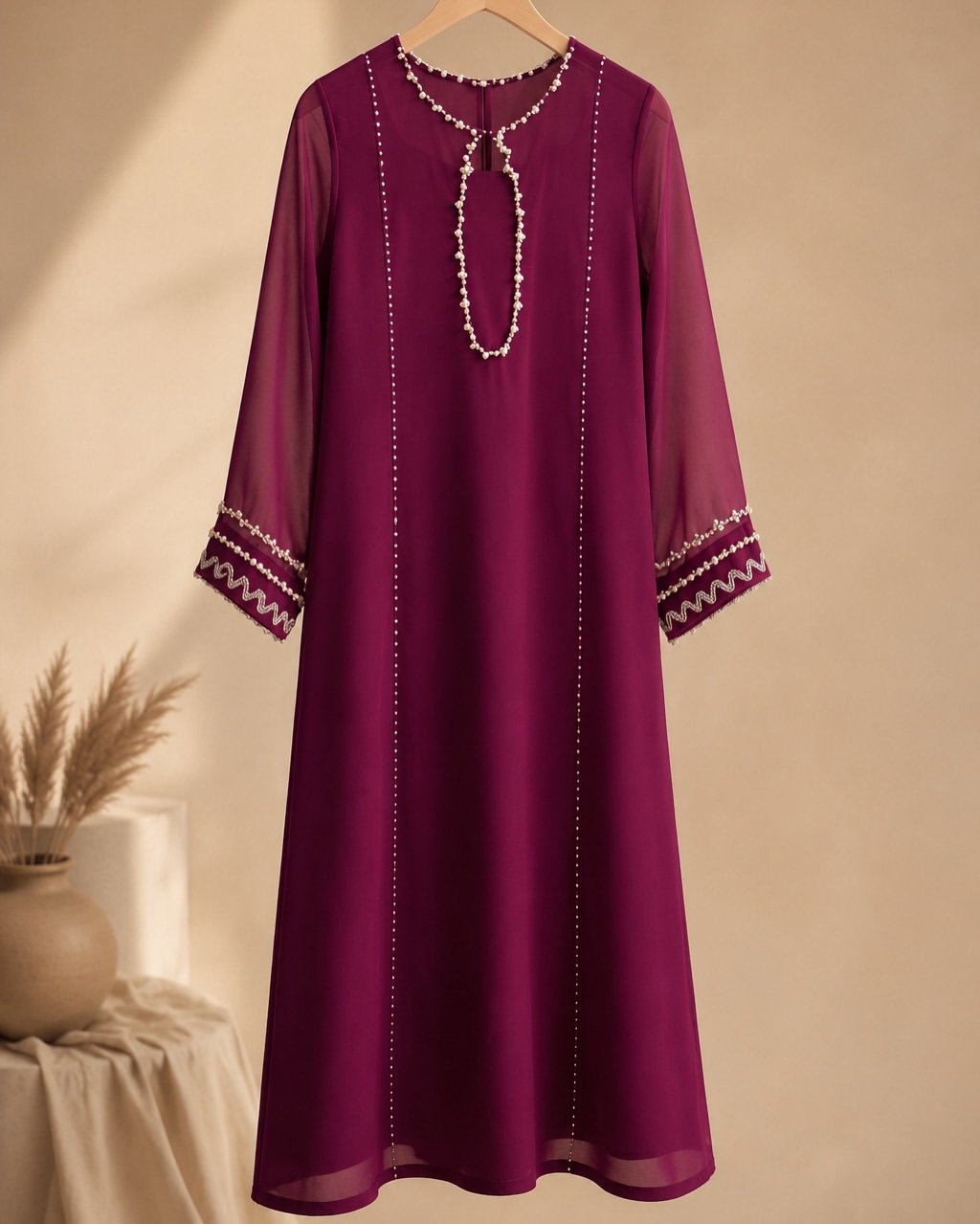 Deep Magenta Formal Suit with Matching Dupatta - Image 2