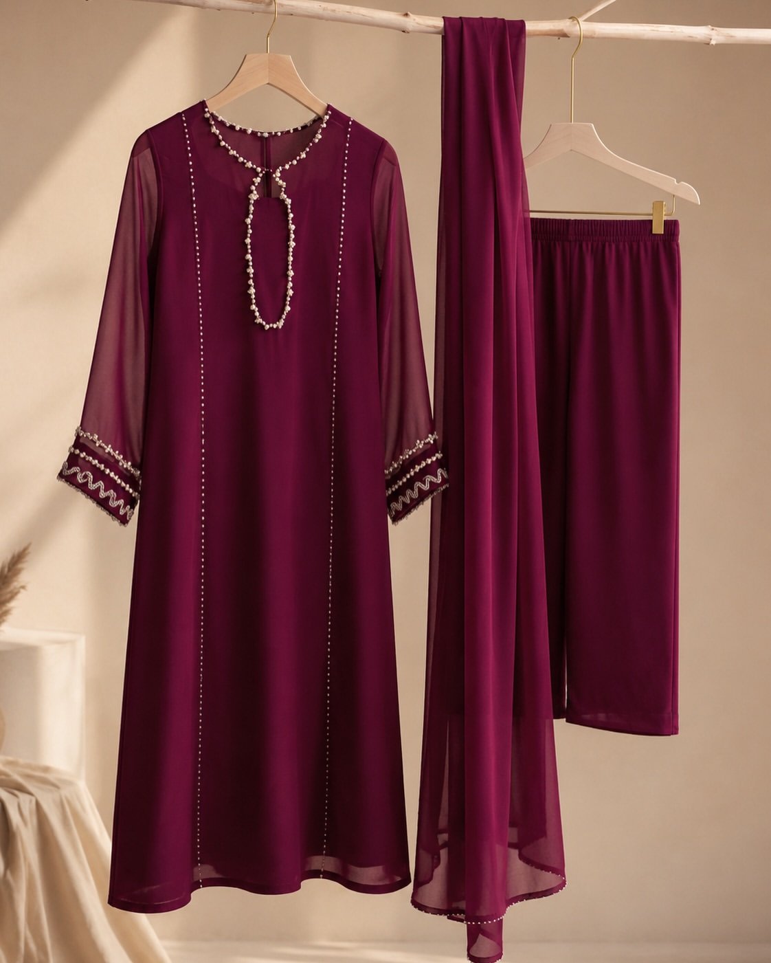 Deep Magenta Formal Suit with Matching Dupatta