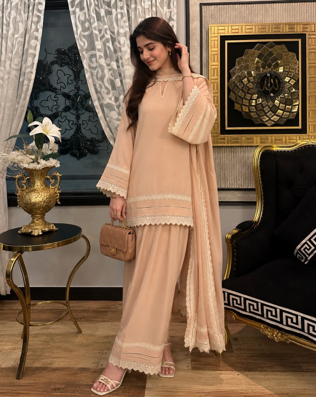 Elegant Peach Embroidered Suit with Dupatta - Image 5