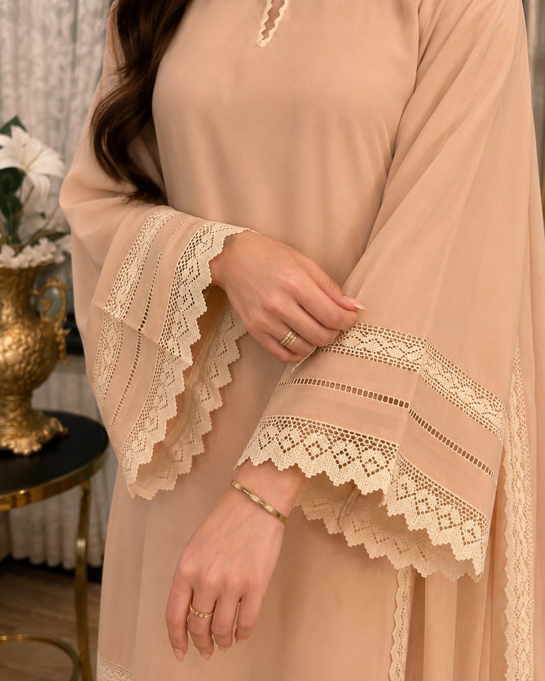 Elegant Peach Embroidered Suit with Dupatta - Image 3