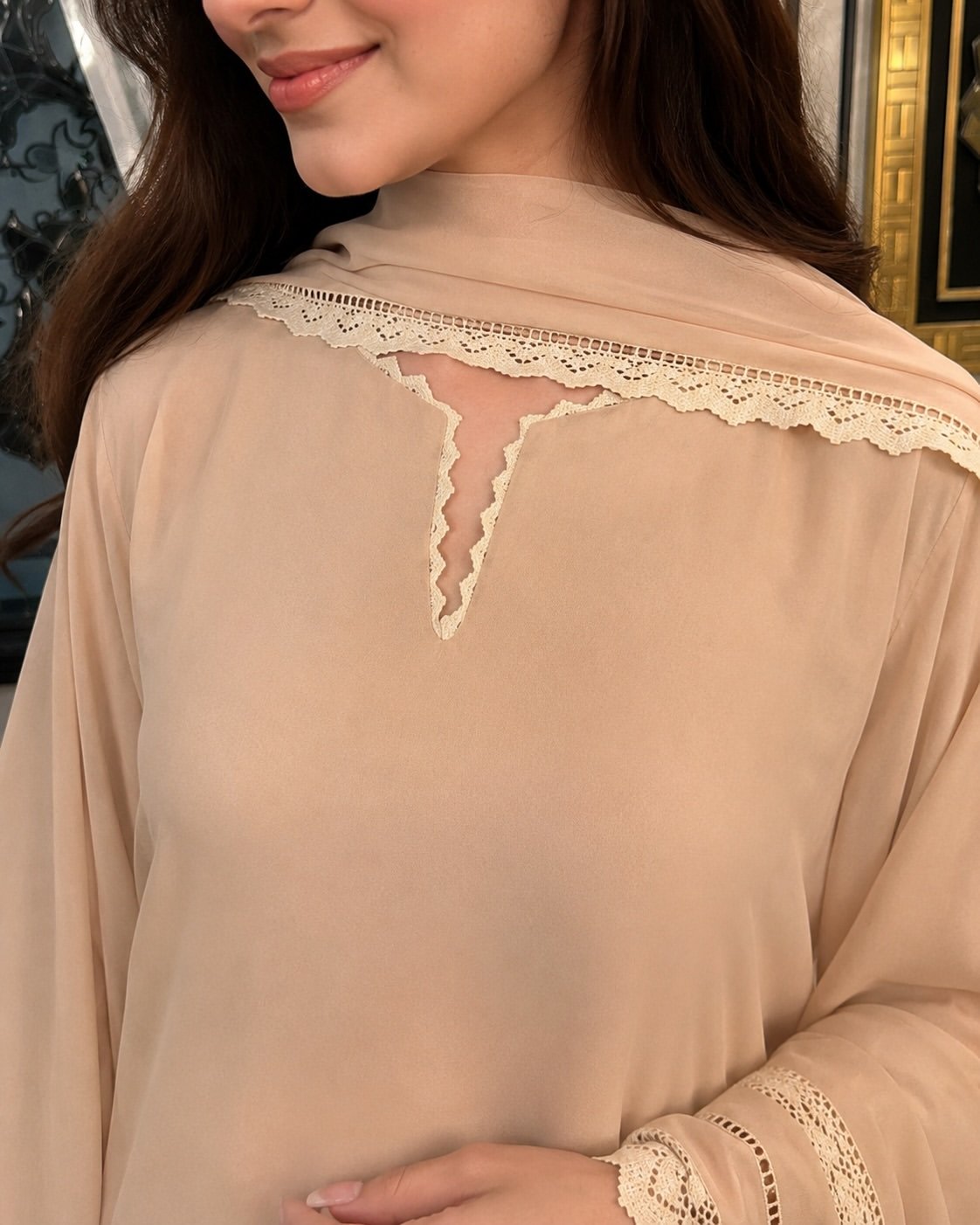 Elegant Peach Embroidered Suit with Dupatta - Image 2