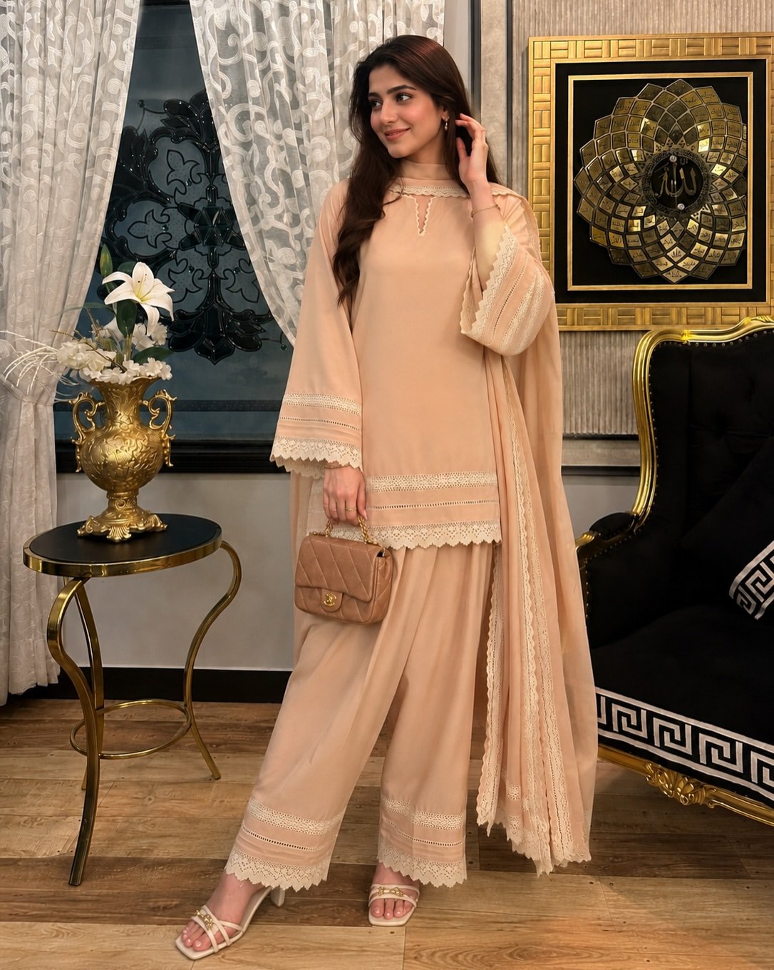 Elegant Peach Embroidered Suit with Dupatta