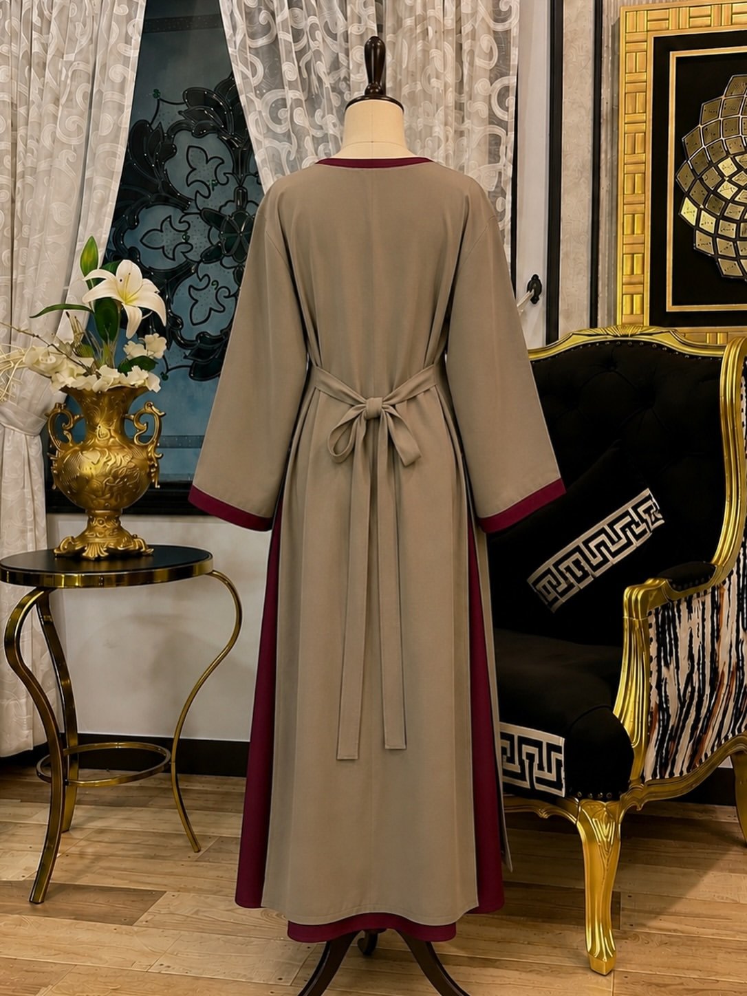 Elegant Taupe Long Dress with Relaxed Silhouette - Image 5