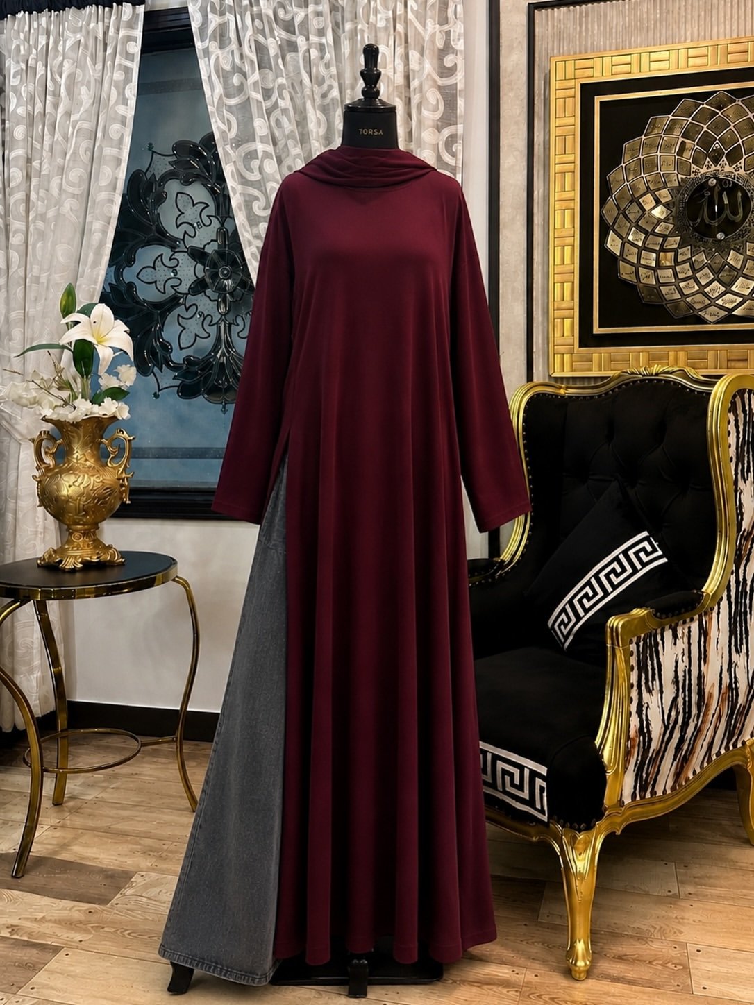 Elegant Burgundy Flared Maxi Gown