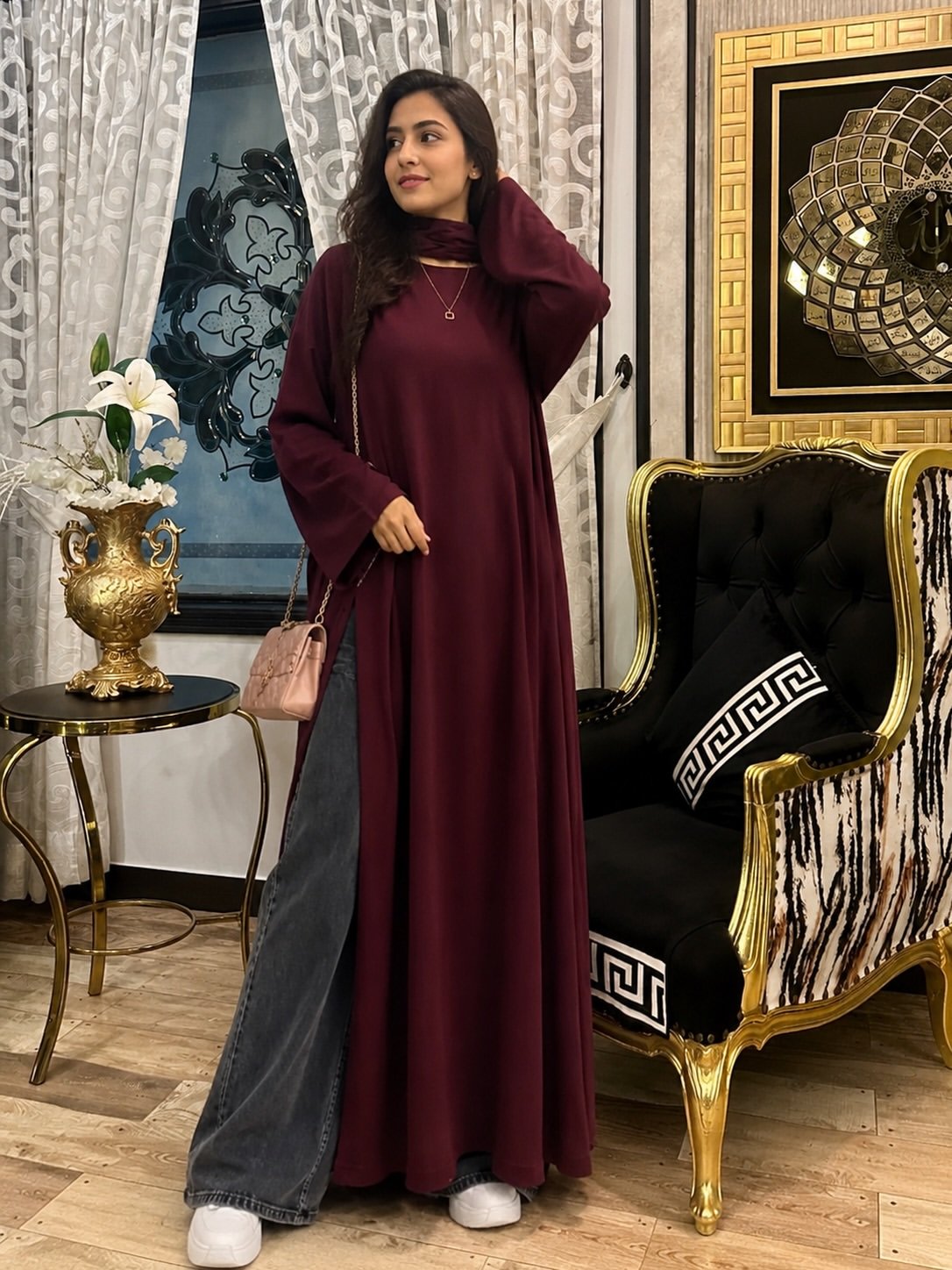 Elegant Burgundy Flared Maxi Gown - Image 3