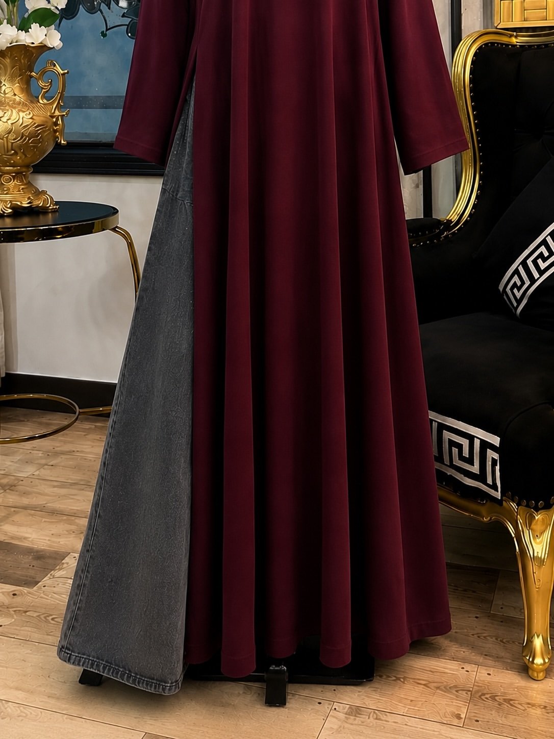 Elegant Burgundy Flared Maxi Gown - Image 4