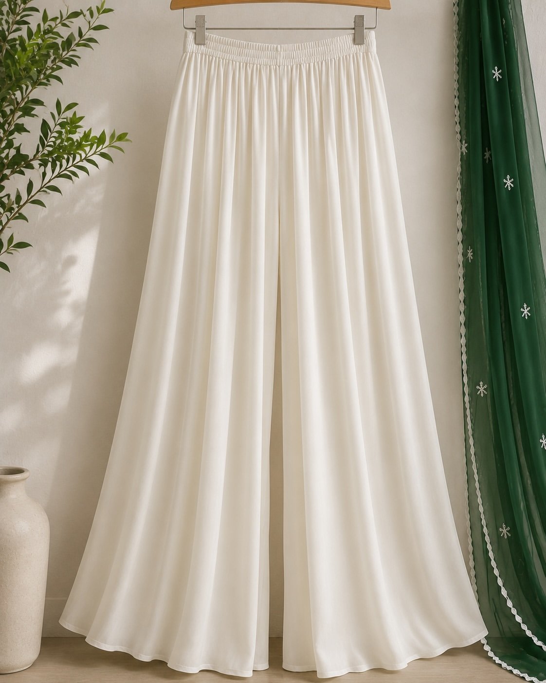 Elegant Ivory Embroidered Three-Piece Suit with Green Dupatta - Image 3