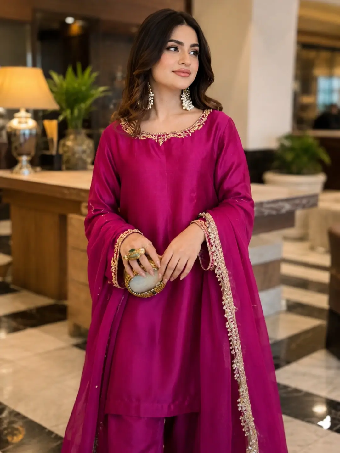Magenta Embroidered Suit