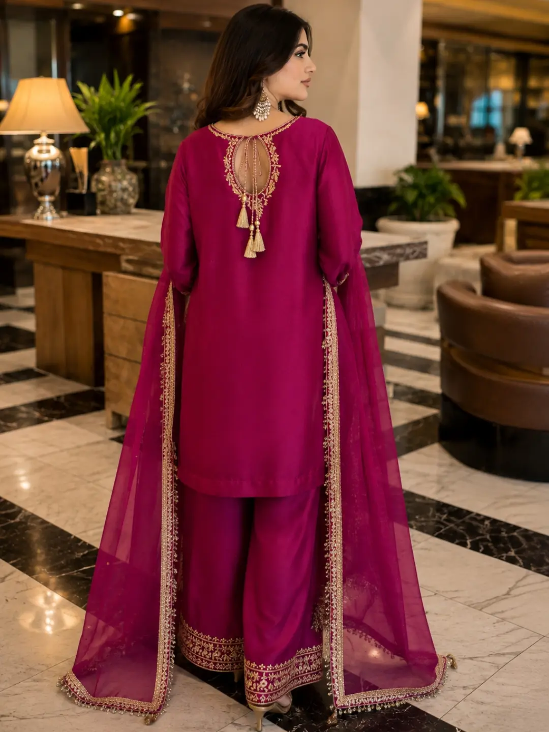Magenta Embroidered Suit - Image 6