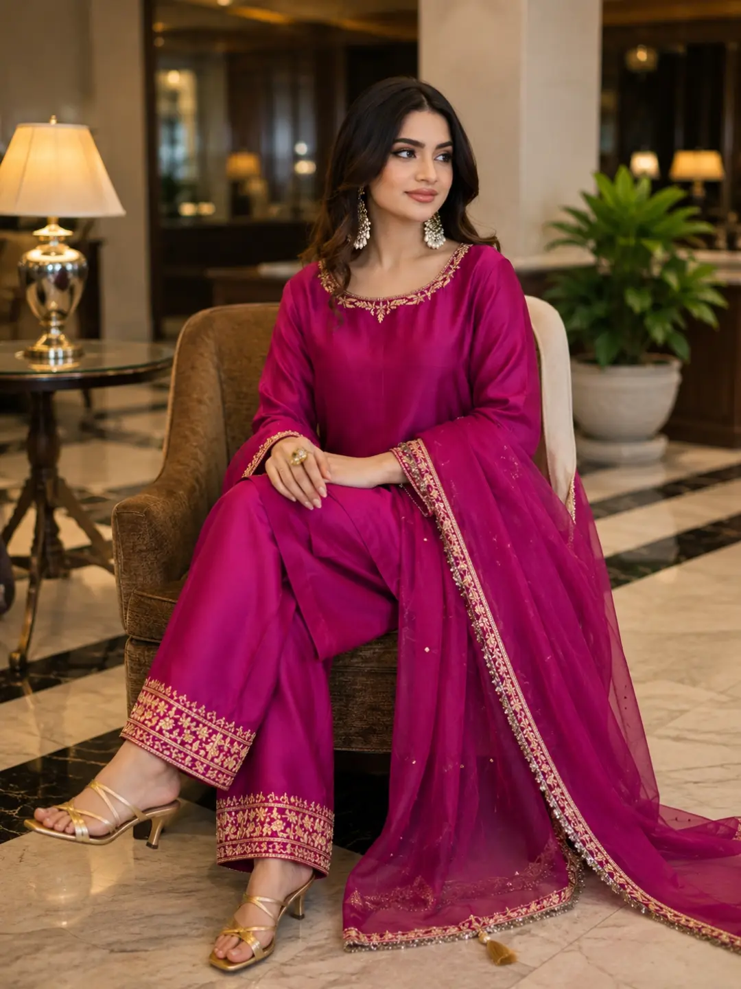 Magenta Embroidered Suit - Image 4