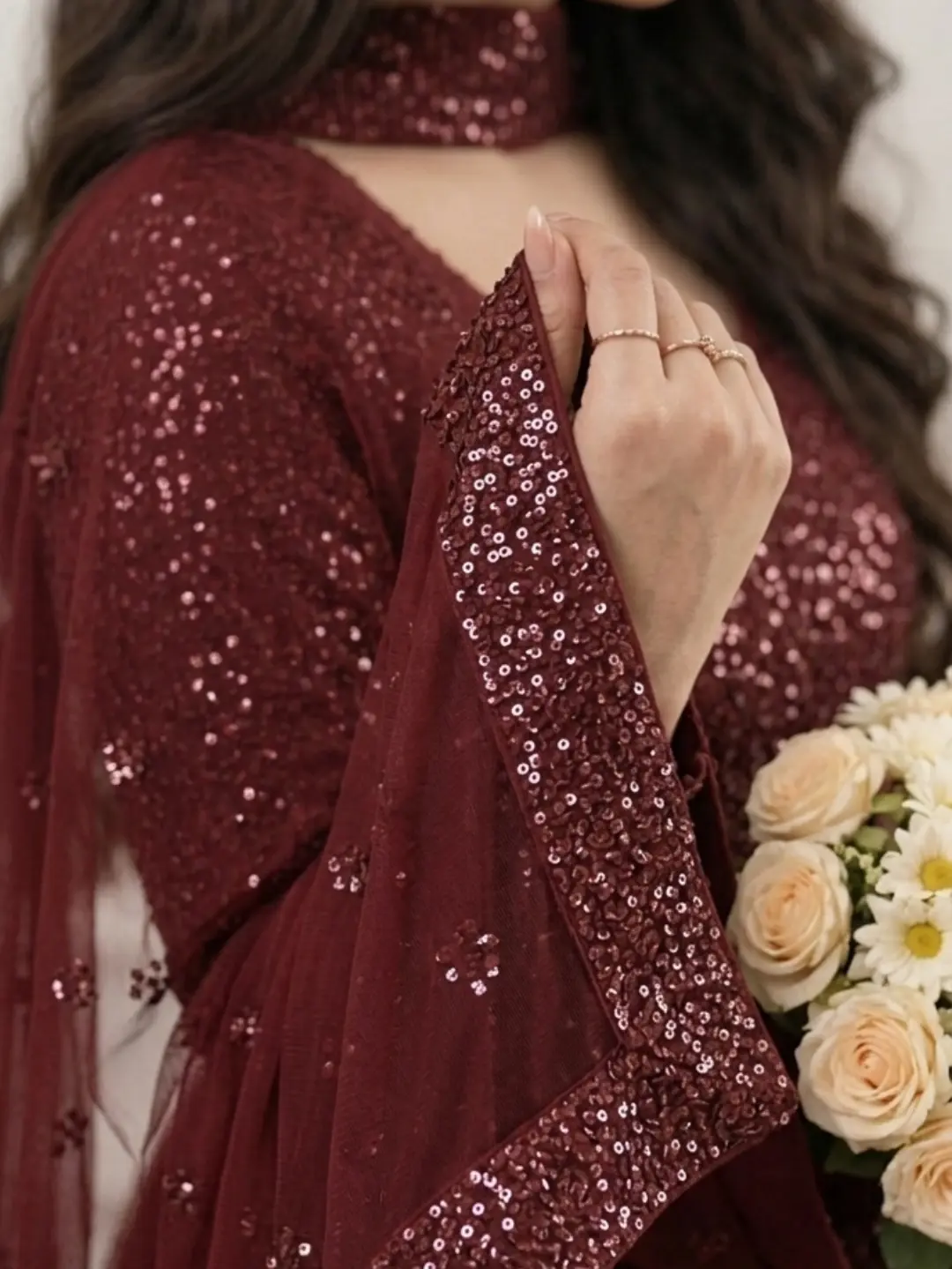Elegant Maroon Embellished Maxi Gown - Image 4