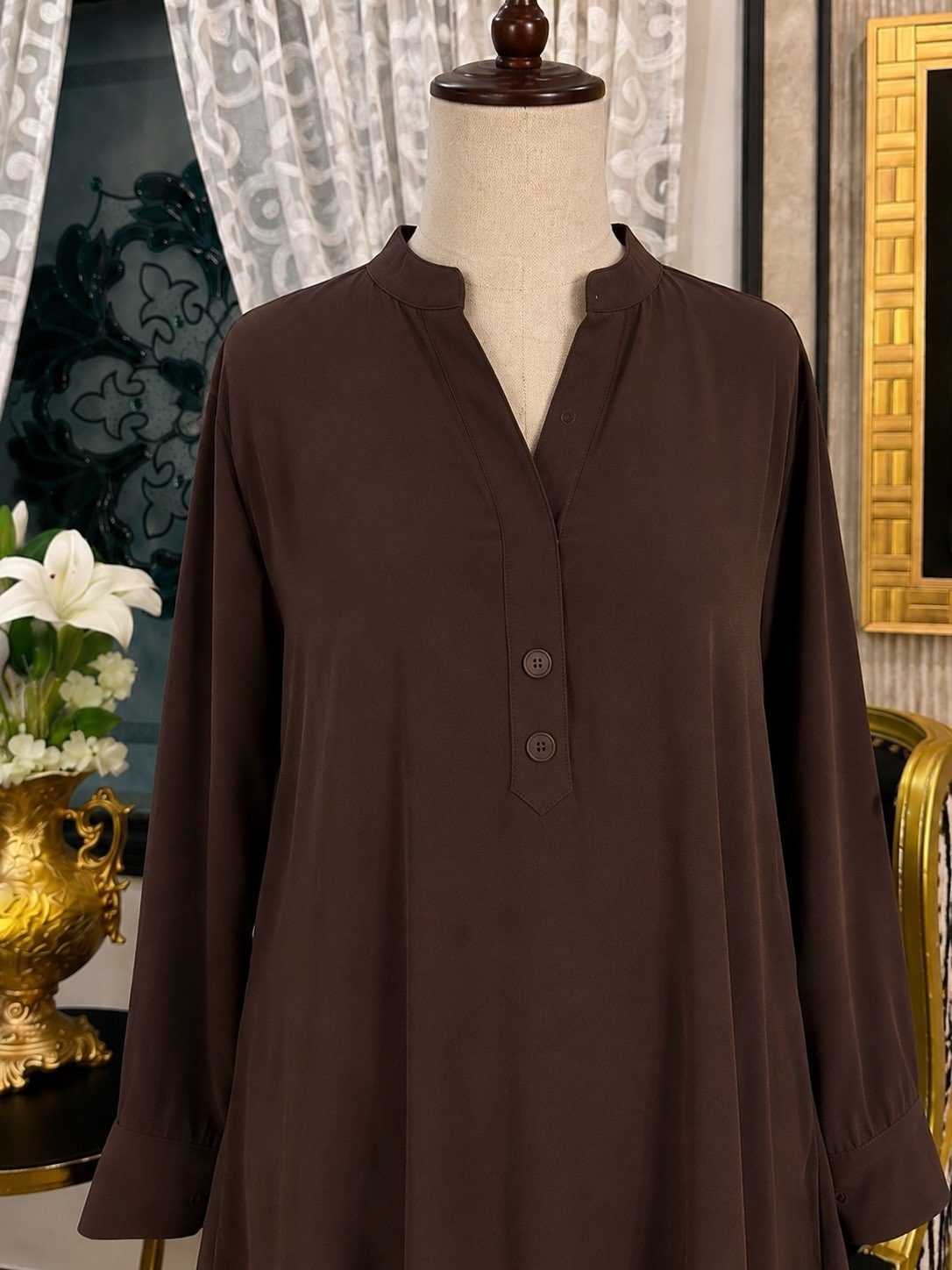 Minimalist Chocolate Brown Kurta Set - Image 2