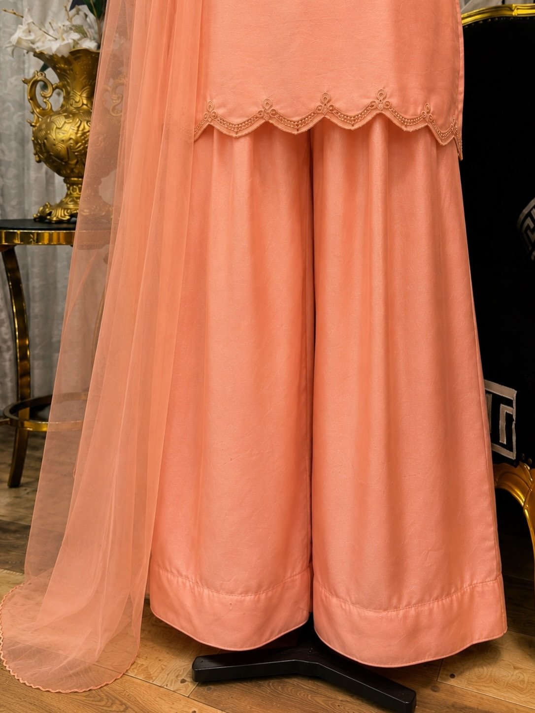Elegant Peach Sharara Suit with Dupatta - Image 4