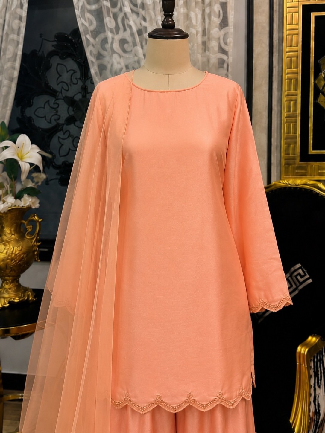 Elegant Peach Sharara Suit with Dupatta - Image 3
