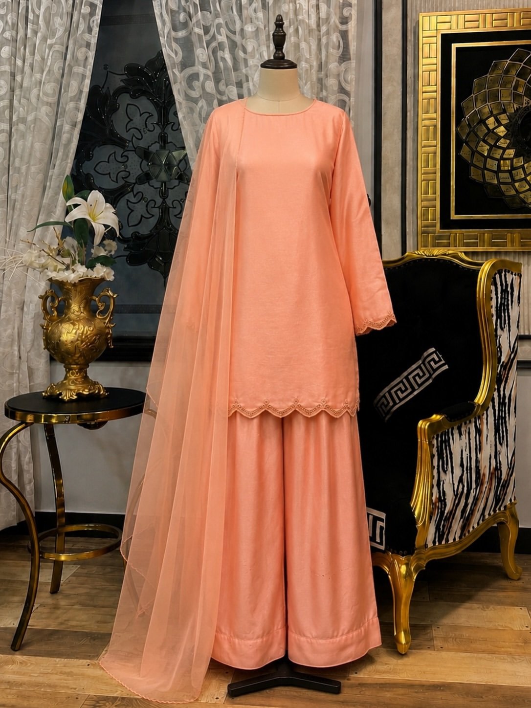 Elegant Peach Sharara Suit with Dupatta - Image 5