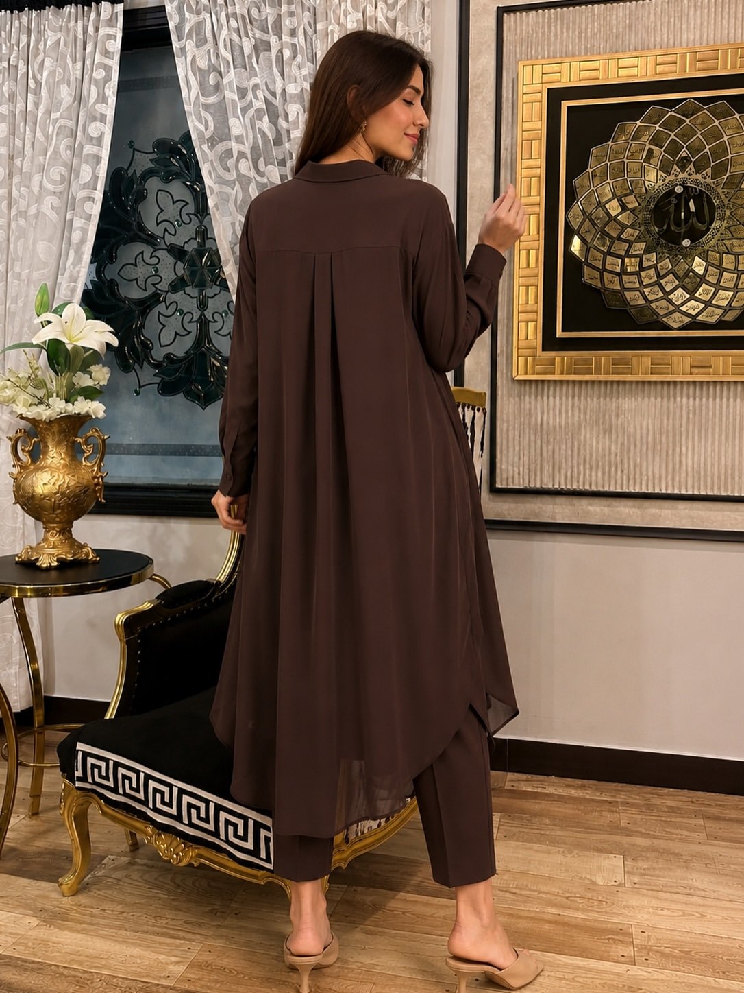Minimalist Chocolate Brown Kurta Set - Image 4
