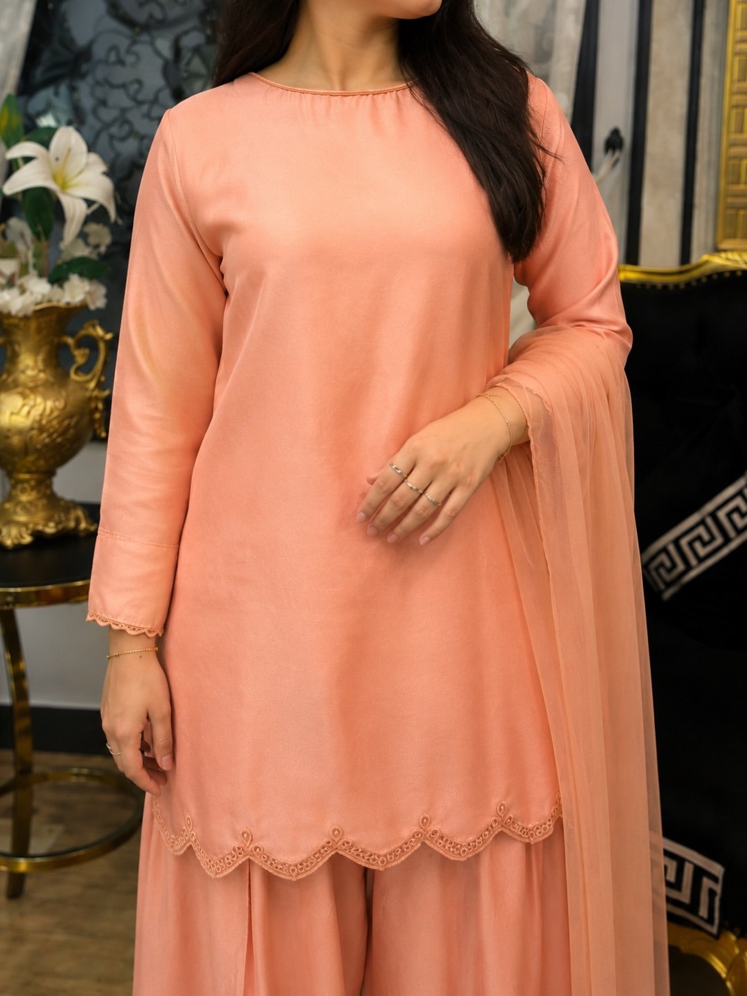 Elegant Peach Sharara Suit with Dupatta - Image 2