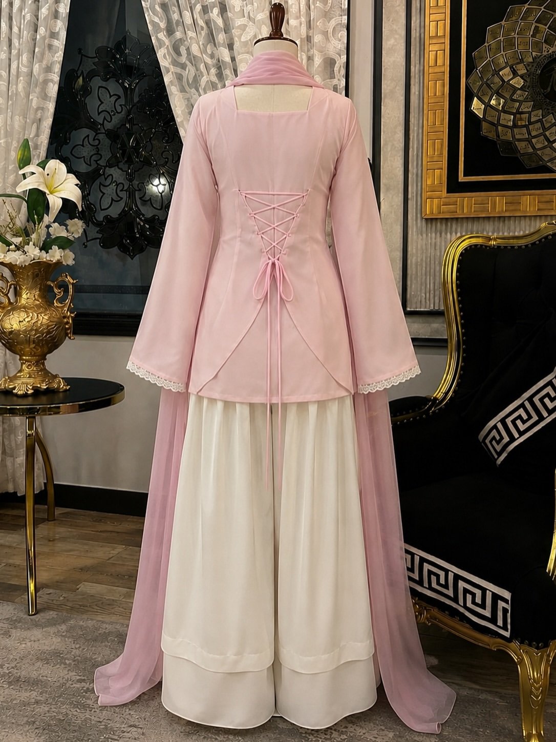 Blush Pink Tunic with Ivory Flared Skirt - Image 3